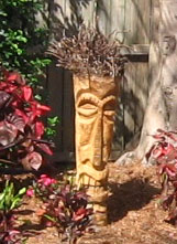 Tiki head with roots for hair.