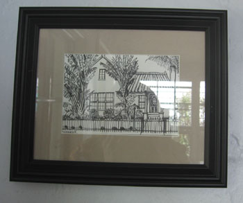 A pen & ink drawingof Dori and Aaron's house.