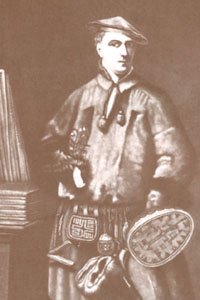Linnaeus outfitted for coolecting with plant presses, notebooks, and collecting 
        bags.