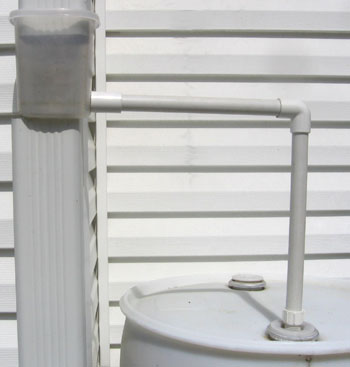 Completed diverter system on a single rain barrel.  Photo by Stibolt.