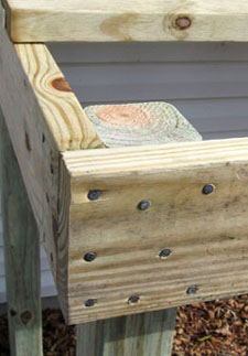 2x6s wrap around 4x4 with plenty of nails. Photo by Stibolt